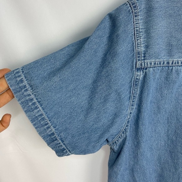Let’s Quizz Again Noah’s ark button down short sleeve denim women’s top size L - Picture 6 of 9